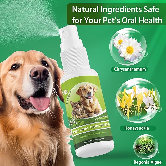 Pet Oral Spray, Dog Dental Care, Cat Dental Care,pet supplies,Oral Hygiene Spray for Dogs and Cats, Oral Cleaning Mouthwash, Edible Fresh Breath, Oral Deodorizer, Treats Gingivitis in Dogs and Cats