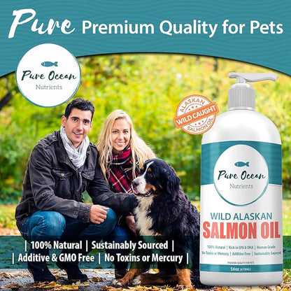 Wild Alaskan Salmon Fish Oil for Dogs & Cats 16 Ounce; Natural Liquid Supplement with Omega 3's to Support Joint, Heart, and Immune Health; Essential Fatty Acids Promote a Shiny Coat and Healthy Skin