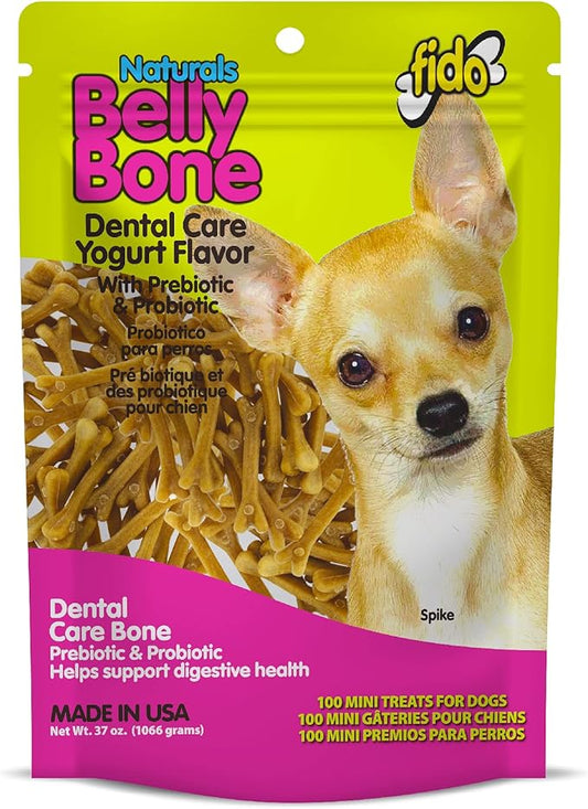 NATURALS Belly Bones for Dogs, 100 Yogurt Flavor Mini Dog Dental Treats(100 Count) - Made in USA - for Extra Small Dogs - Plaque and Tartar Control for Fresh Breath, Digestive Health Support