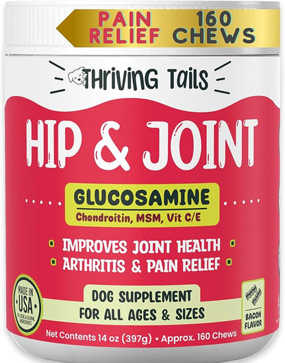 Glucosamine Chondroitin for Dogs EXTRA STRENGTH 160 ct - Hip and Joint Supplement for Dogs with Vit D/E & MSM - Dog Joint Supplement for Small, Large Breed, arthritis Pain Relief & Senior Dogs Support