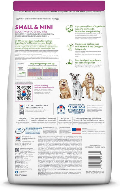 Hill's Science Diet Senior Vitality, Senior Adult 7+, Small & Mini Breeds Senior Premium Nutrition, Dry Dog Food, Chicken & Rice, 3.5 lb Bag