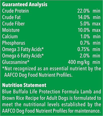 BLUE BUFFALO Life Protection Formula Natural Adult Dry Dog Food, Lamb and Brown Rice 24-lb