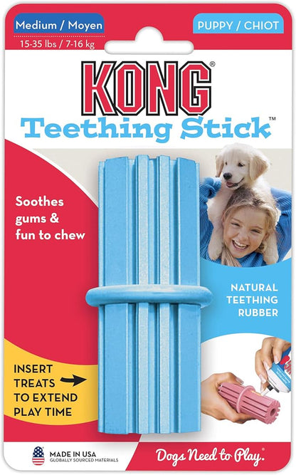 KONG Puppy Teething Stick - Soft Teething Stick for Growing Puppies - Teeth Cleaning Dog Toy - Chew Toy for Puppies with Ridges - Natural Rubber Toy Perfect for Snacks & Treats - for Medium Puppies