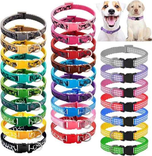 YOY 25 pcs/Set Soft Nylon Puppy Whelping ID Collars - Adjustable Reusable Washable Baby Dog ID Bands Pet Identification for Breeders, Neck 8" - 13"