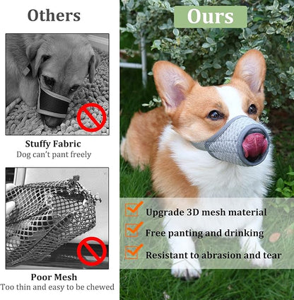 Mayerzon Dog Muzzle, Soft Mesh Muzzle for Small Medium Large Dogs Chihuahua Poodles Beagle Dachshund Corgis Labrador, Puppy Muzzle for Biting Chewing Grooming, Allows Panting Drinking