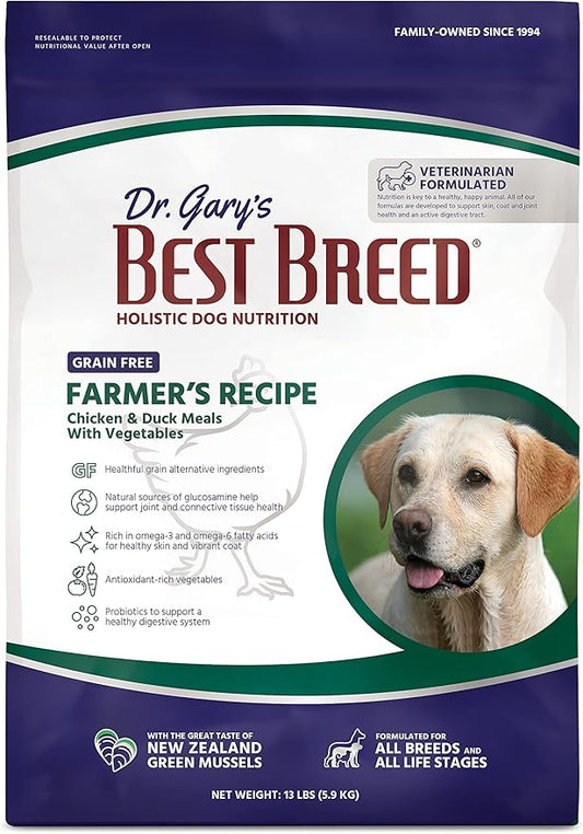 Best Breed Dr. Gary's Grain Free Farmer's Recipe Slow-Cooked in USA, Natural Dry Dog Food for All Breeds and Sizes, 13lbs.