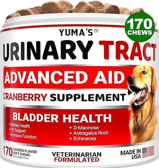 Dog UTI Treatment - 170 Treats - Cranberry Supplement for Dogs - Bladder Control for Dogs - Dog Urinary Tract Infection Treatment - UTI Medicine for Dogs Multivitamin - Dog Vitamins and Supplements