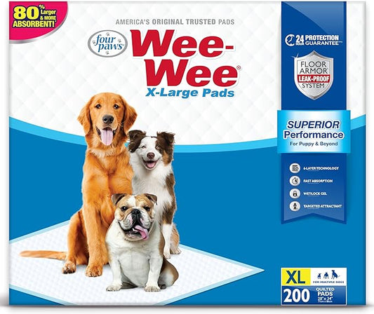 Four Paws Wee-Wee Superior Performance X-Large Pee Pads for Dogs - Puppy & Dog Pads for Potty Training - Dog Supplies for Housebreaking - 28" x 34" (200 Count)