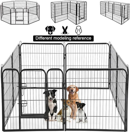 BMS Dog Playpen 8 Panels 40 Inches Dog Pen Extra Large Indoor Outdoor Back or Front Yard Cage Fencing Doggie Rabbit Cats Outside Fences with Door Fence Playpen Heavy Duty Exercise Pen Dog Crate, Black