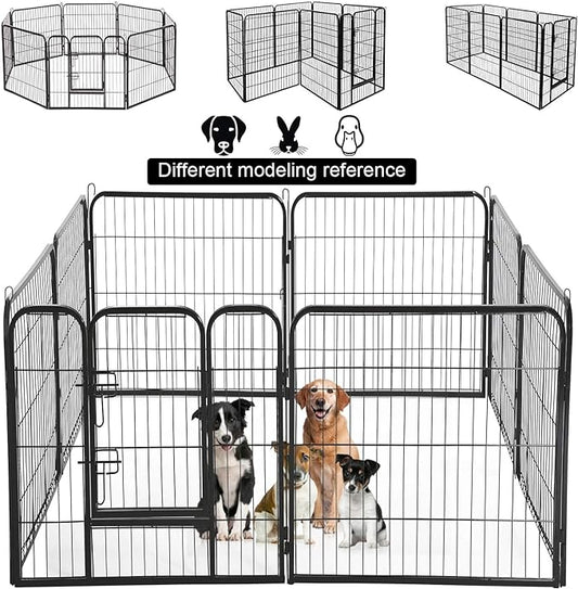 BMS Dog Playpen 8 Panels 40 Inches Dog Pen Extra Large Indoor Outdoor Back or Front Yard Cage Fencing Doggie Rabbit Cats Outside Fences with Door Fence Playpen Heavy Duty Exercise Pen Dog Crate, Black