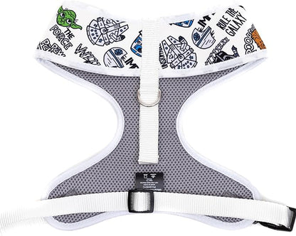 Star Wars Pet Harness, Dog Collar Plastic Buckle, Star Wars Characters and Quotes Cartoon Collage Gray