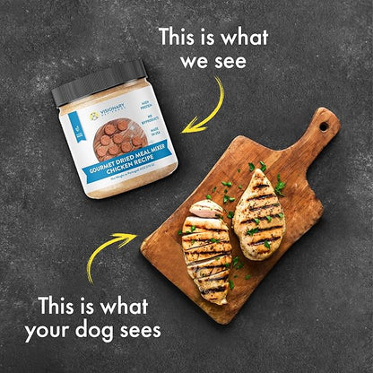 Visionary Pet Foods Gourmet Freeze Dried Meal Mixer, Dry Food Topper, High in Protein, Low Carb and Grain Free, Healthy Snack for Dogs, Chicken Flavor 6oz. Jar
