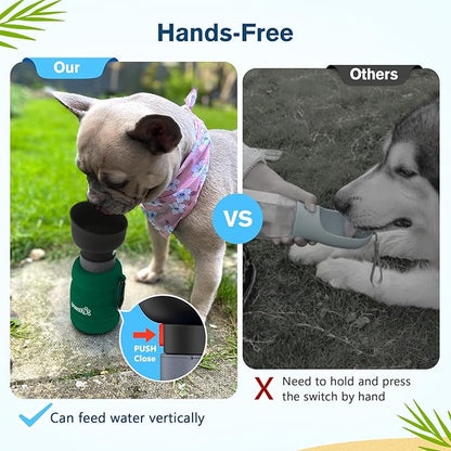 Pecute Dog Water Bottle Portable, 29oz Dog Foldable Water Bottle with Folding Bowl & Clip, 100% Food Grade Silicone, 5 Levels Capacity, Dog Water Bottle for Outdoor Walking, Hiking, Travel(Green)