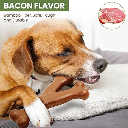 SPOT Bam-Bones Wishbone - Made with Strong Bamboo Fiber, Durable Long Lasting Dog Chew for Light to Moderate Chewers, Great Toy for Adult Dogs & Teething Puppies Under 50lbs, 7in, Bacon Flavor