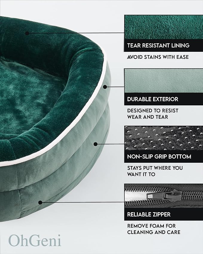 Orthopedic Dog Bed for Large Dogs, Dog Couch Design with Egg Foam Support, Removable, Machine Washable Plush Cover and Non-Slip Bottom with Four Sided Bolster Cushion (Dark Green)