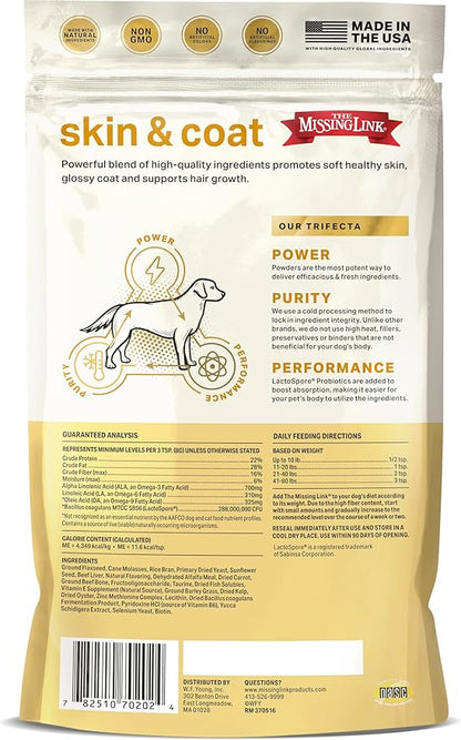 The Missing Link Skin & Coat + Probiotics Supplement 8oz Bag - Powerful Superfood Powder for Dogs Supports Healthy Skin & Glossy Coat, Promotes Hair Growth