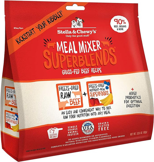 Stella & Chewy's Freeze Dried Raw Grass-Fed Beef Meal Mixers – SuperBlends Dog Food Topper – Grain Free, Protein Rich Recipe – 3.25 oz Bag
