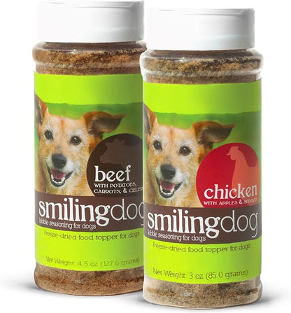 Herbsmith Kibble Seasoning – DIY Raw Coated Kibble Mixer - Dog Food Topper for Picky Eaters [Bundle of Beef & Chicken]