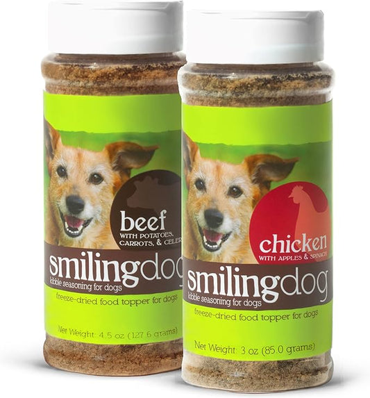 Herbsmith Kibble Seasoning – DIY Raw Coated Kibble Mixer - Dog Food Topper for Picky Eaters [Bundle of Beef & Chicken]
