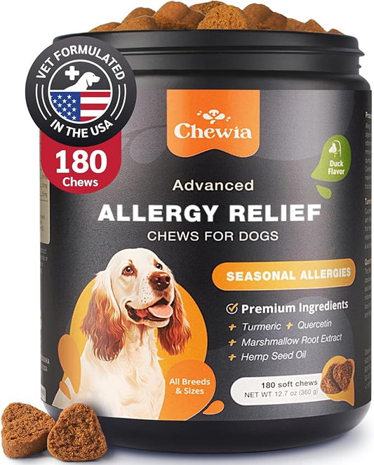 Dog Allergy Relief Chews - Itch Relief for Dogs - Dog Allergy Chews - US Formulated Dog Itching Skin Relief with Salmon Oil - Anti Itch, Immune Health, Seasonal Allergies & Hot Spots Support Treats