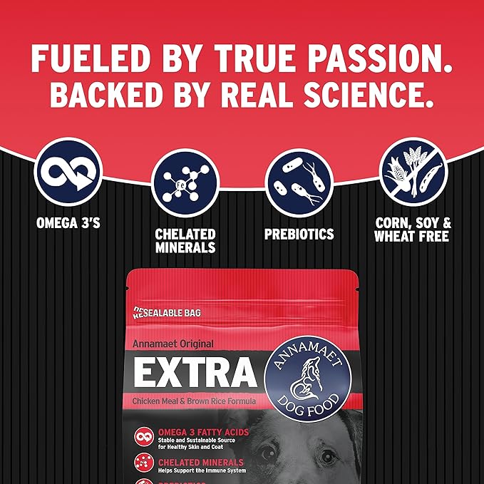 Annamaet Original Extra Formula Dry Dog Food, 26% Protein (Chicken & Brown Rice), 25-lb Bag