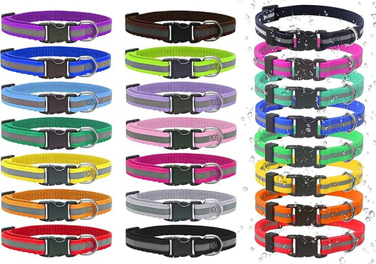 YOY 8pcs PVC Anti-Odor Waterproof Puppy Whelping ID Collars + 14pcs Soft Nylon Litter Collars, Reflective Stripe Baby Dog ID Bands Pet Identification for Newborn Pets Cats Kitten, Set of 22