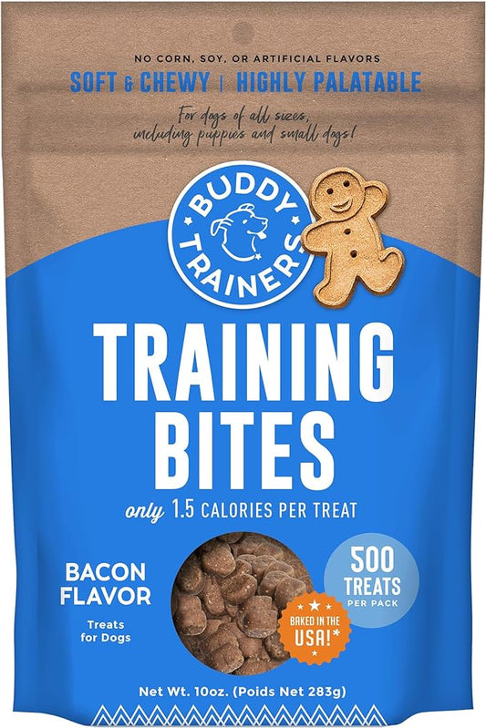 Buddy Biscuits Trainers 10 oz. Pouch of Training Bites Soft & Chewy Dog Treats Made with Bacon Flavor