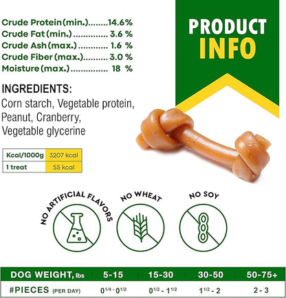 Dog Peanut Butter Bones with Cranberry & Rawhide Free Chew Treats - Pet Natural Mini & Big Snacks Healthy Collagen & Bulk Best Chews for Small & Large Dogs - Made for USA (Peanut Butter)