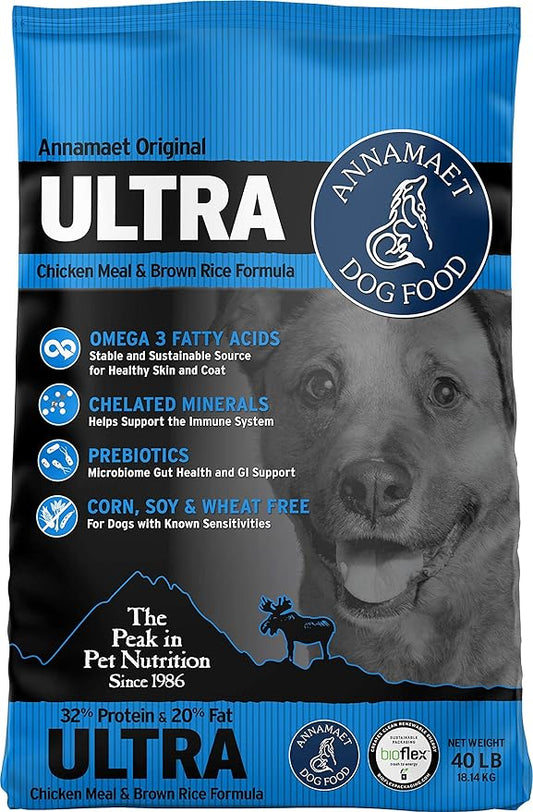 Annamaet Original Ultra Formula Dry Dog Food, 32% Protein (Chicken & Brown Rice), 40-lb bag