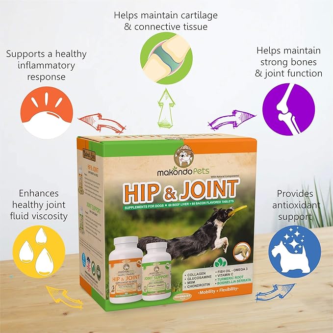 Hip and Joint Supplement for Dogs with Chondroitin, Collagen for Dogs, Turmeric, Boswellia, Dog Glucosamine for Dogs & MSM - Dog Arthritis Supplement. Extend Dog Joint Supplement Large Breed and Small