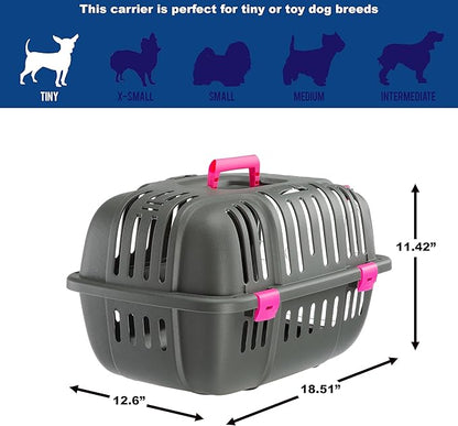 Ferplast Jet Pet Carrier: Value Dog Carrier Suitable for Toy Dog Breeds & Small Cats, Assembled Dimensions: 12.6L x 18.5W x 11.42H inches, Fuchsia