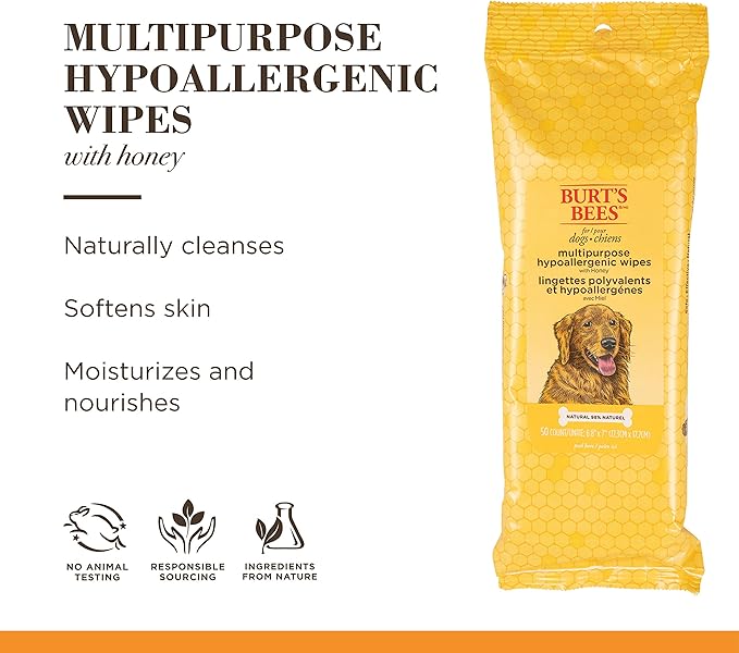 Burt's Bees for Pets Multipurpose Grooming Wipes - Puppy & Dog Wipes for All Purpose Cleaning & Grooming - Cruelty Free, Pet Wipes, Puppy Supplies, 50 Count - 2 Pack