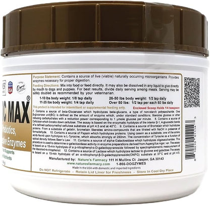 Dogzymes Probiotic Max -10 billion CFU's Probiotics, Prebiotics, Digestive Enzymes - Relieves Diarrhea, Upset Stomach, Constipation, Gas, Allergy, Immunity & Overall Health 1 pound