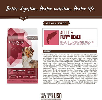 Holistic Select Natural Grain Free Dry Dog Food, Adult & Puppy Salmon, Anchovy & Sardine Recipe, 24-Pound Bag