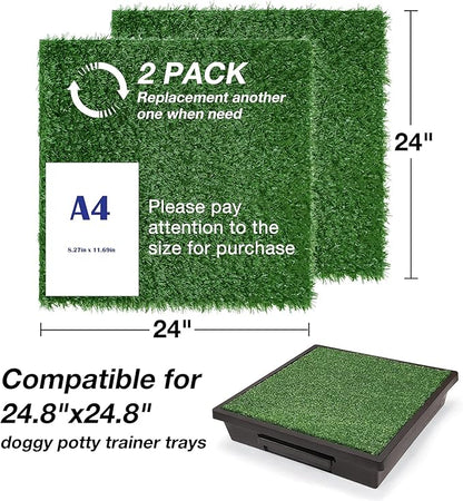 Replacement Dog Grass Pee Pad for Potty Training - 24"x24"/2 Pack, Medium Artificial Grass Patch for Potty Tray, Reusable & High Drainage