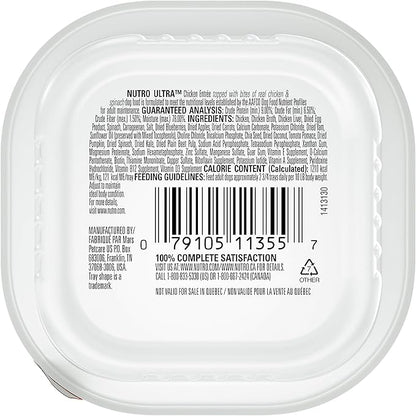 NUTRO ULTRA Grain Free Adult Soft Wet Dog Food Paté With Toppers Chicken Entrée topped with bites of real chicken & spinach, 3.5 oz. Trays, Pack of 24