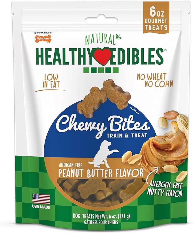 Nylabone Healthy Edibles Chewy Bites Dog Training Treats Peanut Butter 6 oz.