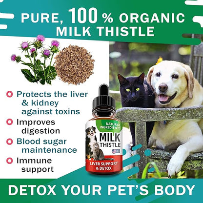 Liver Support Supplement for Dogs & Cats - Milk Thistle Liver Support - Canine Hepatic Care - Cat & Dog Liver Cleanse - Max Effect Liquid Drops