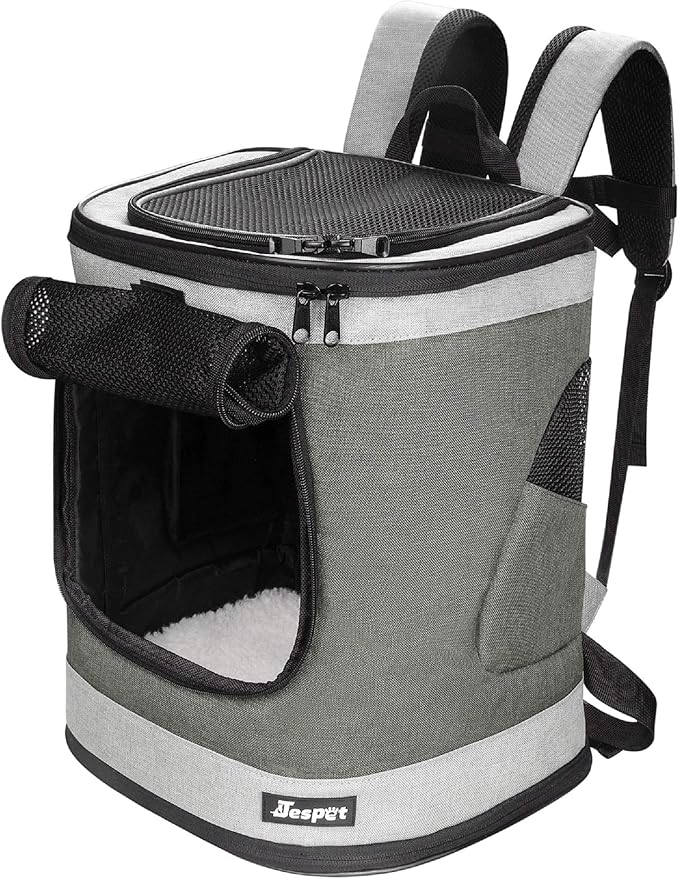 JESPET & GOOPAWS Pet Backpack Carrier for Small Dog, Puppy, Soft Carrier Backpack Ideal for Traveling, Hiking, Walking and Outdoor Activities with Family (Smoke Grey)