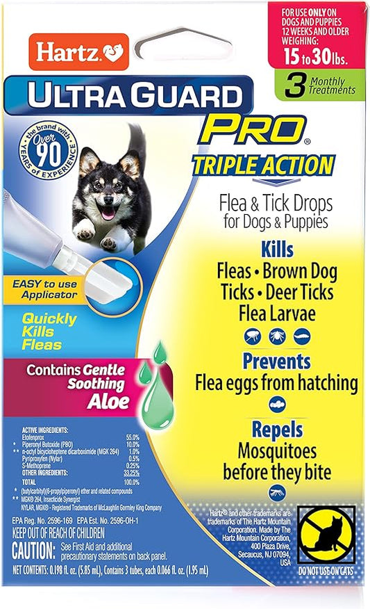 Hartz UltraGuard Pro Topical Flea & Tick Prevention for Dogs and Puppies - 15-30 lbs, 3 Monthly Treatments