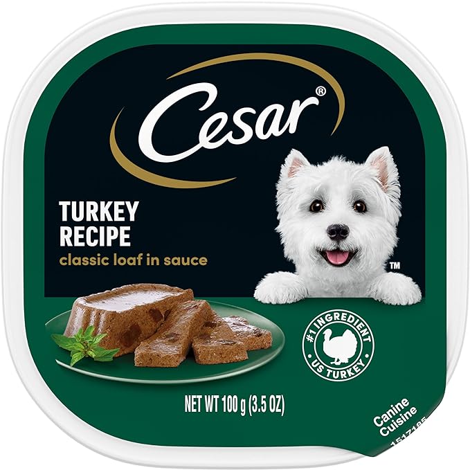 CESAR Adult Wet Dog Food Classic Loaf in Sauce Turkey Recipe, 3.5 oz. Easy Peel Trays, Pack of 24