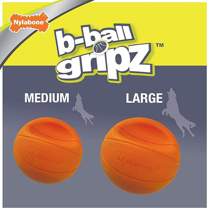 Nylabone Power Play Basketball B-Ball Gripz Fetch Toy, Squeaky Ball Chew Toy for Dogs, Medium (1 Count)