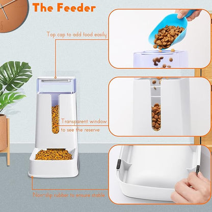 Automatic Cat Feeder and Cat Water Dispenser in Set 2 Packs Automatic Dog Feeder and Dog Water Dispenser 1 Gallon for Small Medium Big Dog Pets Puppy Kitten (white)