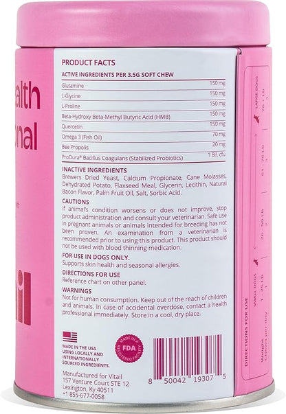Skin Health & Seasonal Allergy Dog Chews | Quercetin, Omega-3, Bee propolis, L-Proline, L-Glycine | Supports Collagen Production, Soothes Itchy Skin & Promotes Skin Health | 90 Soft Chews