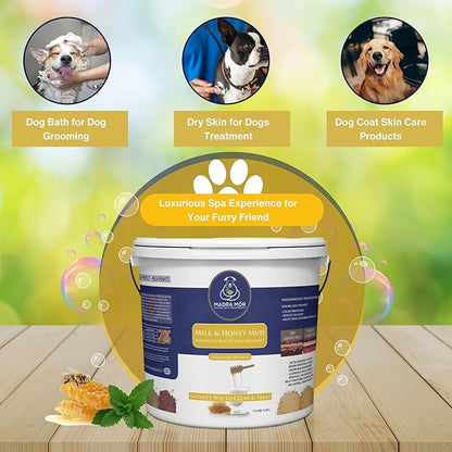 Madra Mor Milk & Honey Mud Spa Bath for Dogs | Dog Bath for Dog Grooming | Dog Coat Skin Care Products | 7.5lb Pail Mud Bath Dog Essentials with Multi-Purpose Key Chain