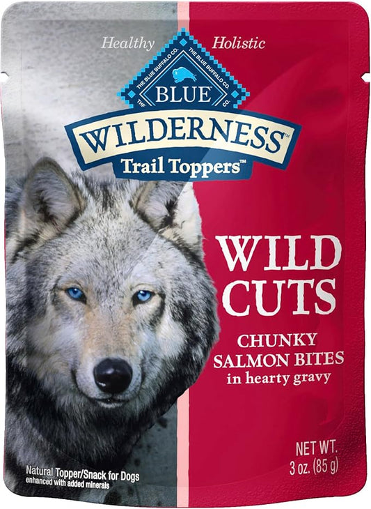 Blue Buffalo Wilderness Trail Toppers Wild Cuts High Protein Natural Wet Dog Food, Chunky Salmon Bites in Hearty Gravy 3-oz pouches (Pack of 24)