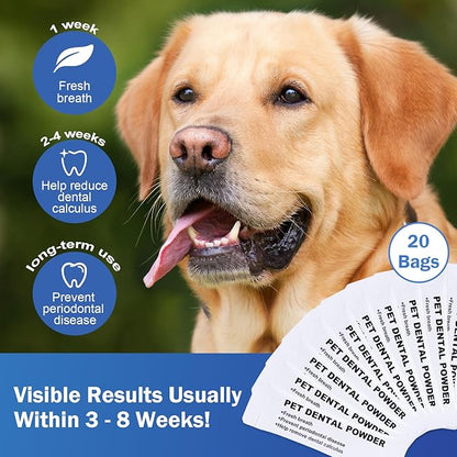 CuteBone Pet Dental Powder 20 Bags On The Go- Natural Oral Care Formula for Dogs & Cats, Freshens Breath, Reduces Plaque & Tartar, Promotes Healthy Gums, Easy-to-Use Teeth Powder, 0.176 oz, 20 Pack