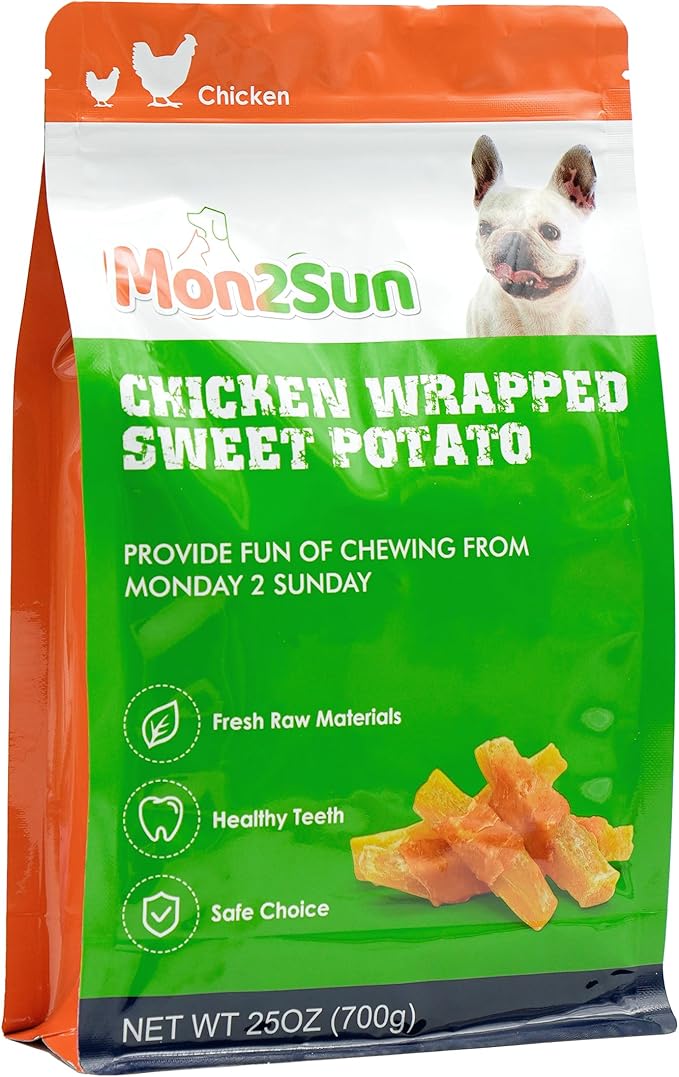 MON2SUN Dog Treats Rawhide Free Chicken Wrapped Sweet Potato Dog Snacks, Gluten & Grain Free Dog Treats for Puppy and Small Dogs, (Chicken, 1.56 Pound-Pack of 1)