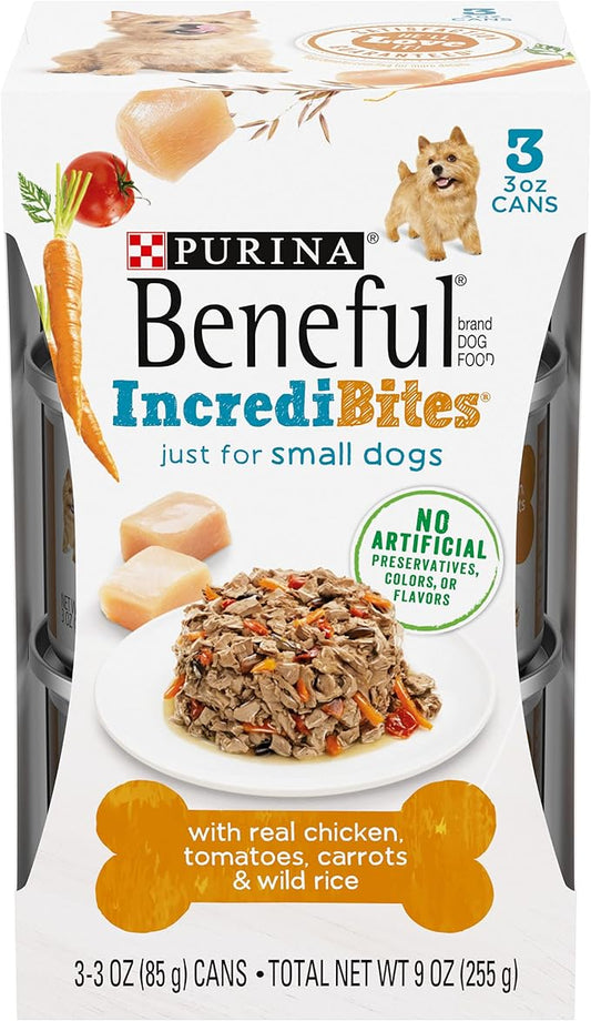 Purina Beneful Small Breed Wet Dog Food With Gravy, IncrediBites with Real Chicken - (8 Packs of 3) 3 oz. Cans