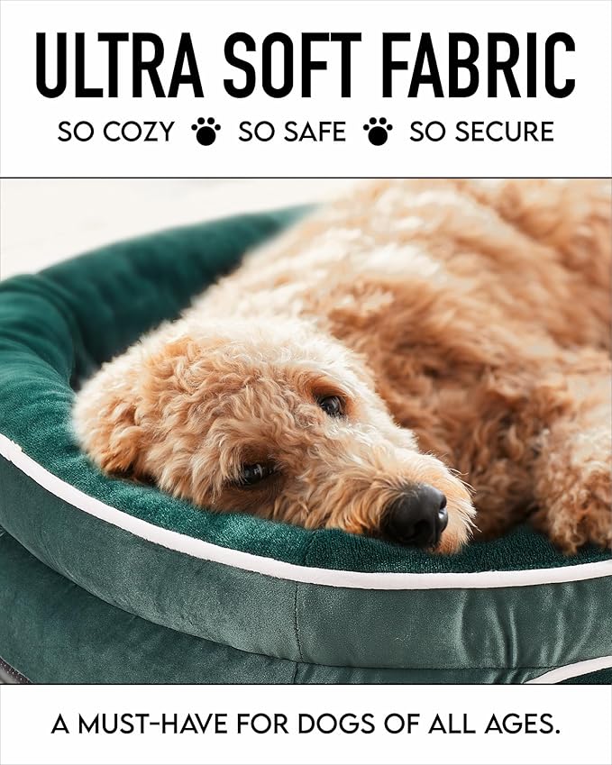 Orthopedic Dog Bed for Large Dogs, Dog Couch Design with Egg Foam Support, Removable, Machine Washable Plush Cover and Non-Slip Bottom with Four Sided Bolster Cushion (Dark Green)